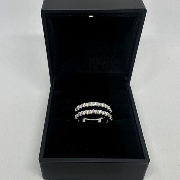 GRA Moissanite Diamond Wedding Ring Enhancer Double Row Band Brilliant Size 10 - Picture 9 of 12